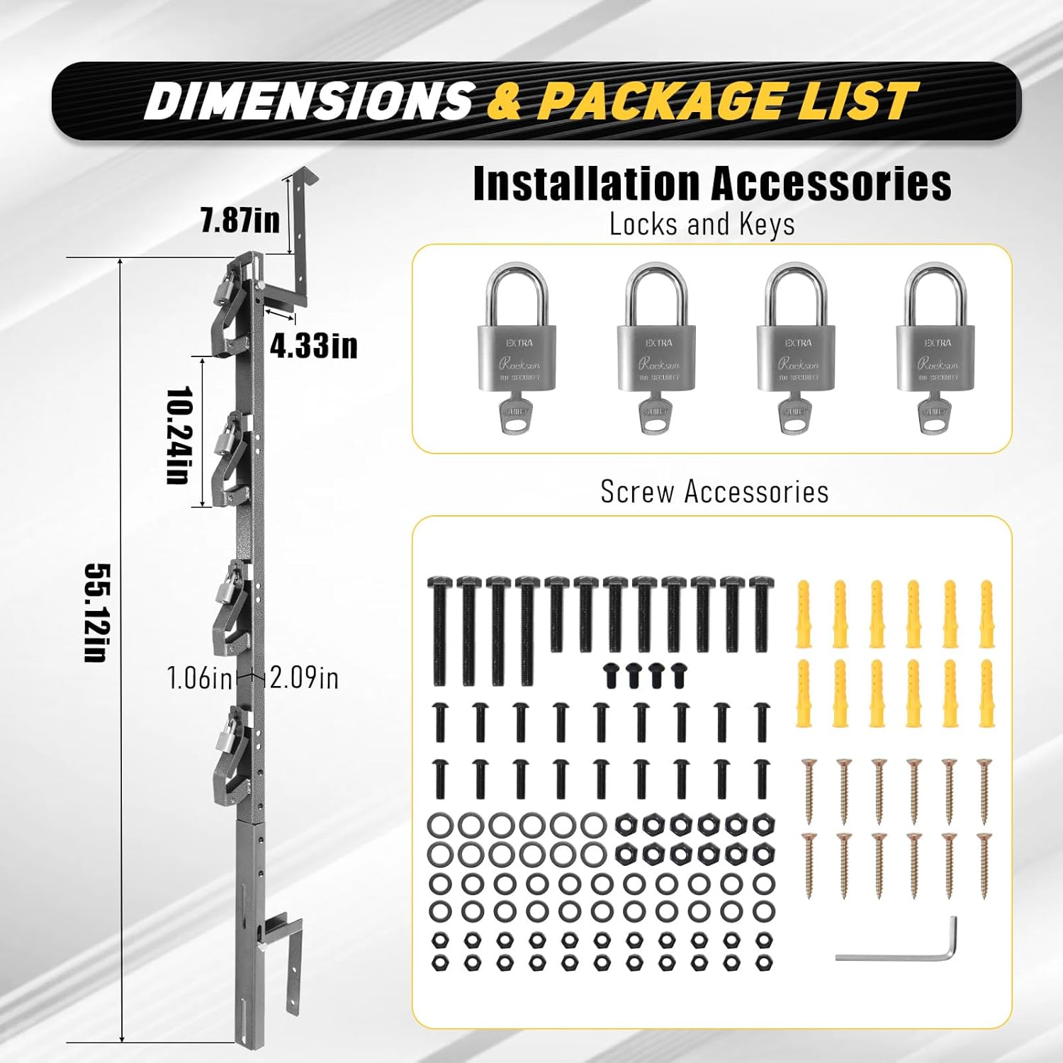 4 Place Trimmer Weed Eater Rack for Enclosed and Open Trailer Walls Landscape Truck Weedeater Rack Carrier Holder with 4 Lock-Black