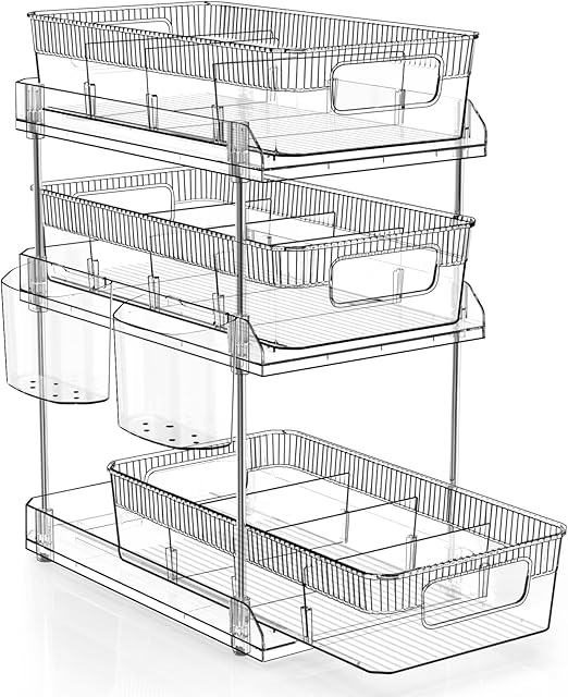 LEITAO Clear Pantry Storage Organizer with Dividers, 3 Tier