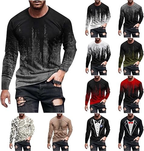 Cbcbtwo Sudaderas de cuello redondo para hombre, con estampado digital 3D, estilo casual, ligera, manga larga, blusa vintage