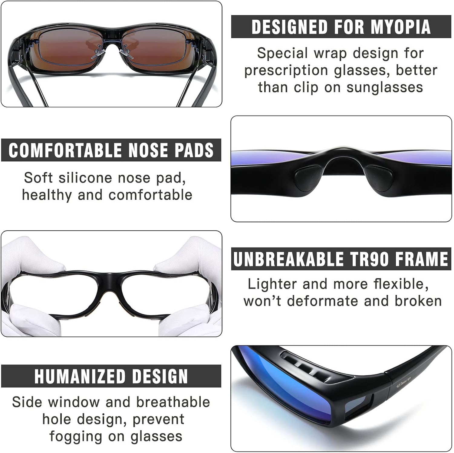 Miniatura 4 de Duco 8953 Anteojos de sol polarizados, para rayos X, unisex, para usar sobre los anteojos de vista.