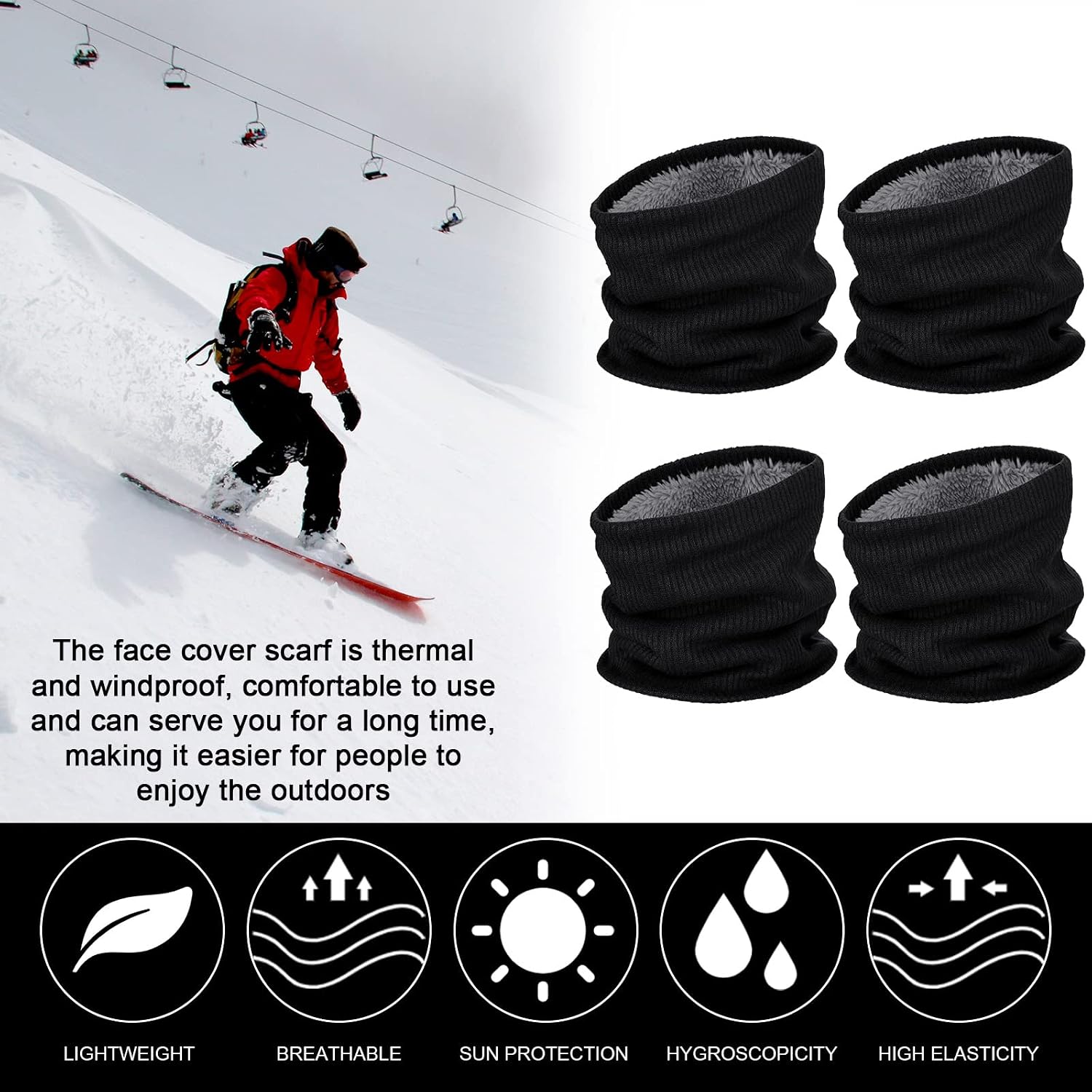 Syhood 4 Pack Winter Fleece Lined Neck Gaiters for Men Women Knitted Thermal Neck Warmer Thick Scarf for Cold Weather