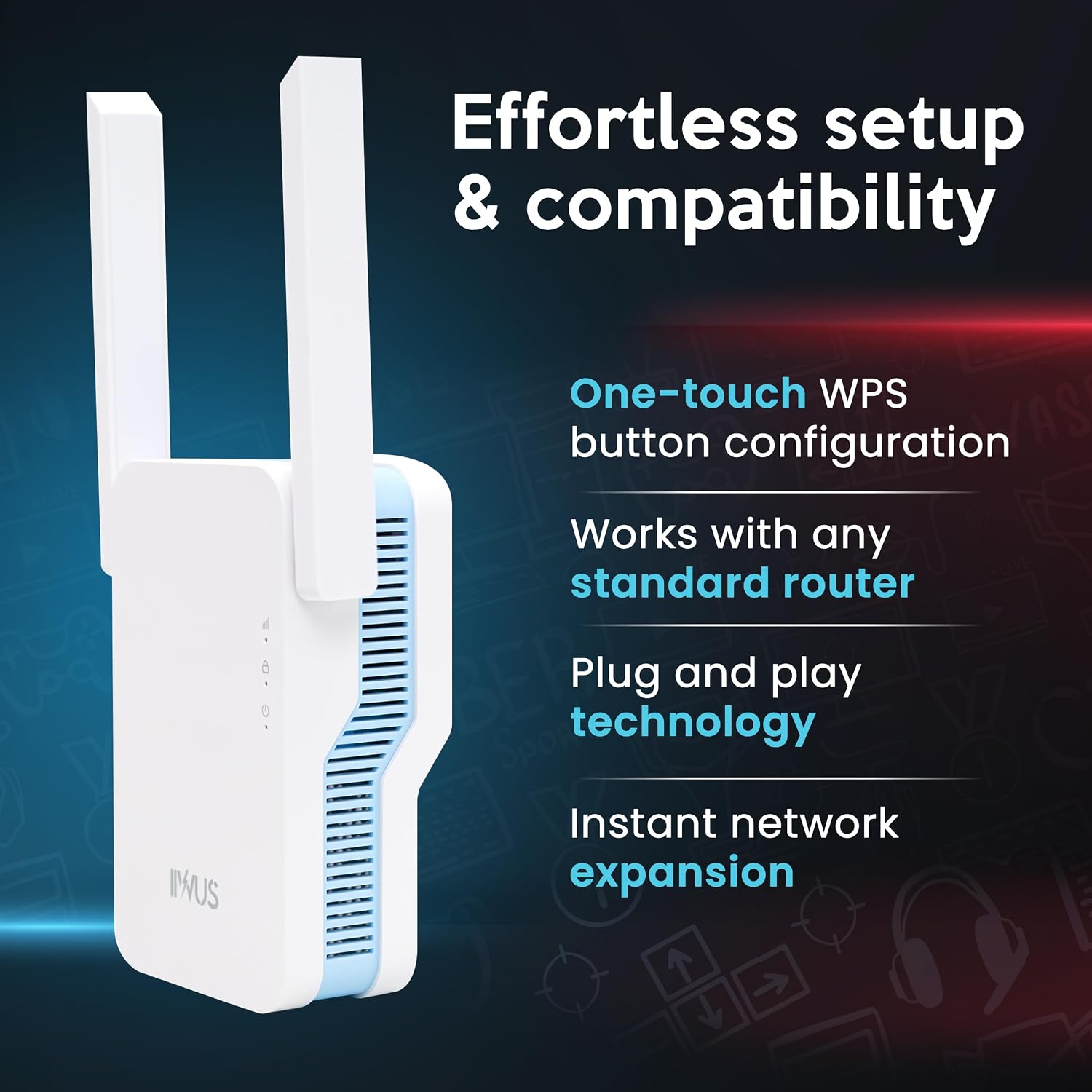 AC1200 WiFi Extender, Mesh WiFi System, Powerful Mesh WiFi Extender with Ethernet Port, Dual Band Range Extension, Wi-Fi Extender + Access Point