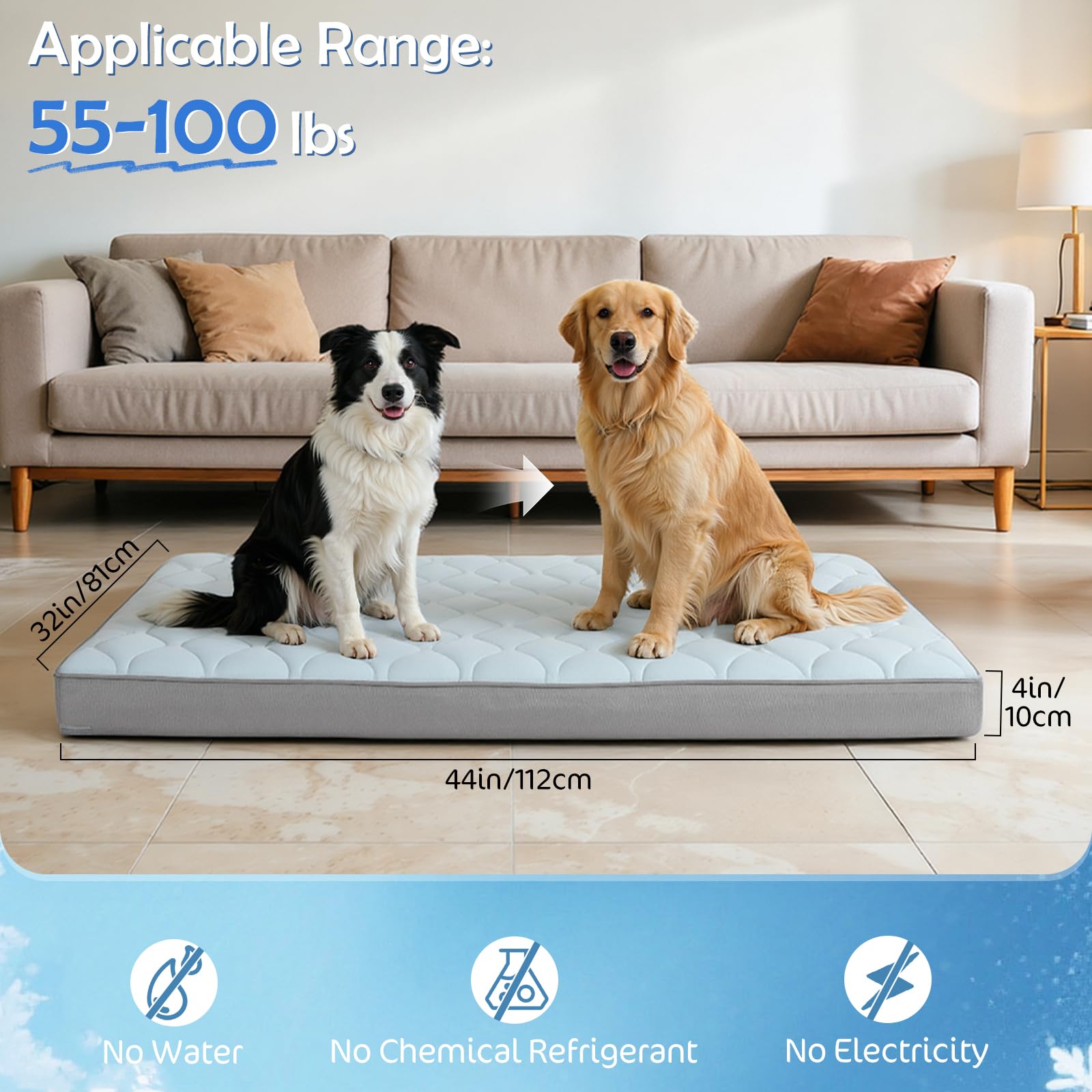 Q-Max>0,4 Lettino Rinfrescante per Cani, 44" x 32" Lettini Ortopedici per Cani Grande, Tappetino Rinfrescante Impermeabile per Animali Domesticicon Rivestimento Rimovibile e Lavabile, Blu