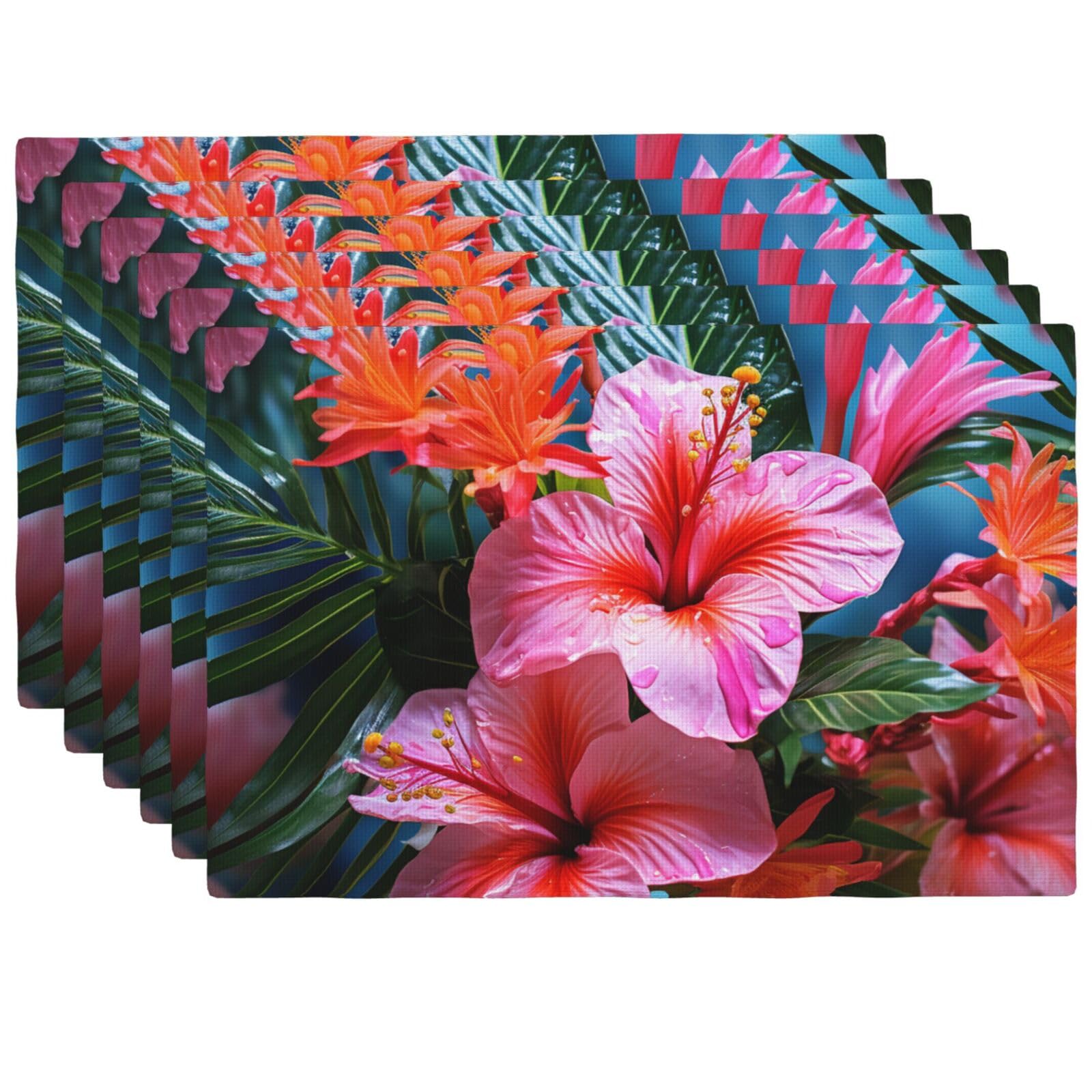 Sets de table fleurs tropicales roses pour décoration de table repas d'été