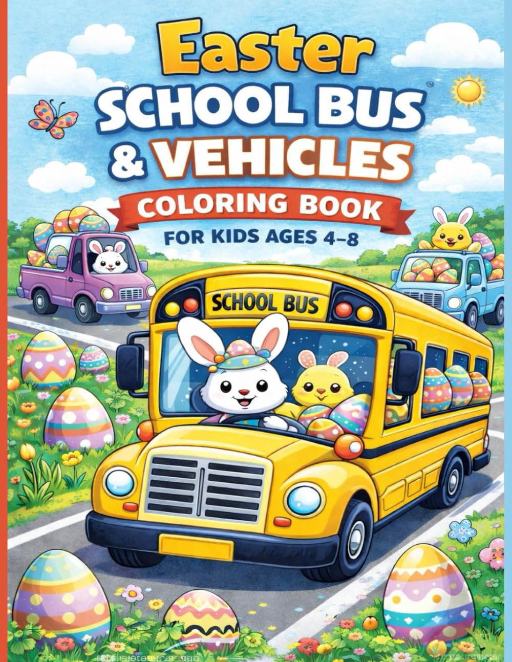 Easter School Bus & Vehicles Coloring Book for Kids Ages 4–8: Big Bold Bunny Drivers, Eggs & Fun Transport Scenes