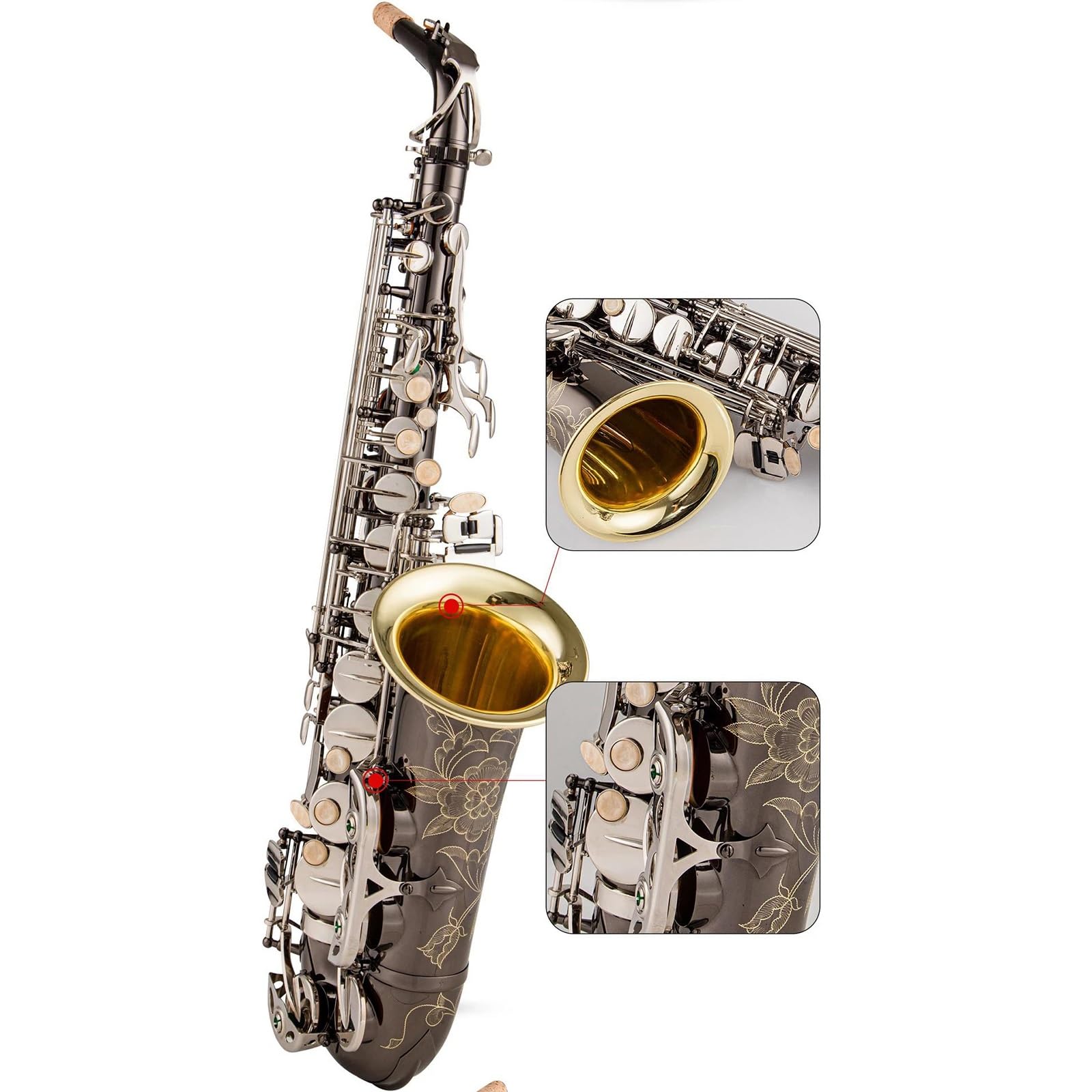 Saksofon Altowy I Tenorowy Czarny Niklowy Ustnik Do Saksofonu Srebrny Klucz Reed Neck Akcesoria Do Instrumentów Muzycznych profesjonalny Saksofon (Color : Alto saxophone)
