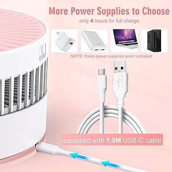 Draagbare ventilator, stil, met afstandsbediening, opvouwbare staande ventilator, 7200 mAh batterij, USB-tafelventilator, 8 inch, compacte mini- ventilator, staande ventilator voor thuis, slaapkamer (wit en roze