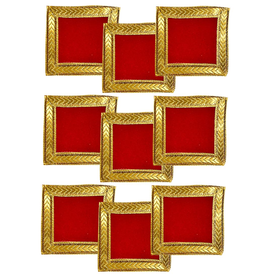 DT DECTONE Red Plain Velvet Pooja Aasan Mat for God Mandir/Prasad Thali Cover/Thalposh with Swastik Embroidery Design for Diwali, Navratri and Various Puja Rituals (Asan_006) (Size 10.5 * 10.5)