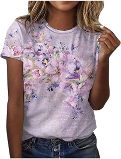 FTRGHNY Womens Summer Tops Oversized Short Sleeve Pullover Fancy Festival Blouses Cool Bike Flower Loose Cozy O Neck Shirts