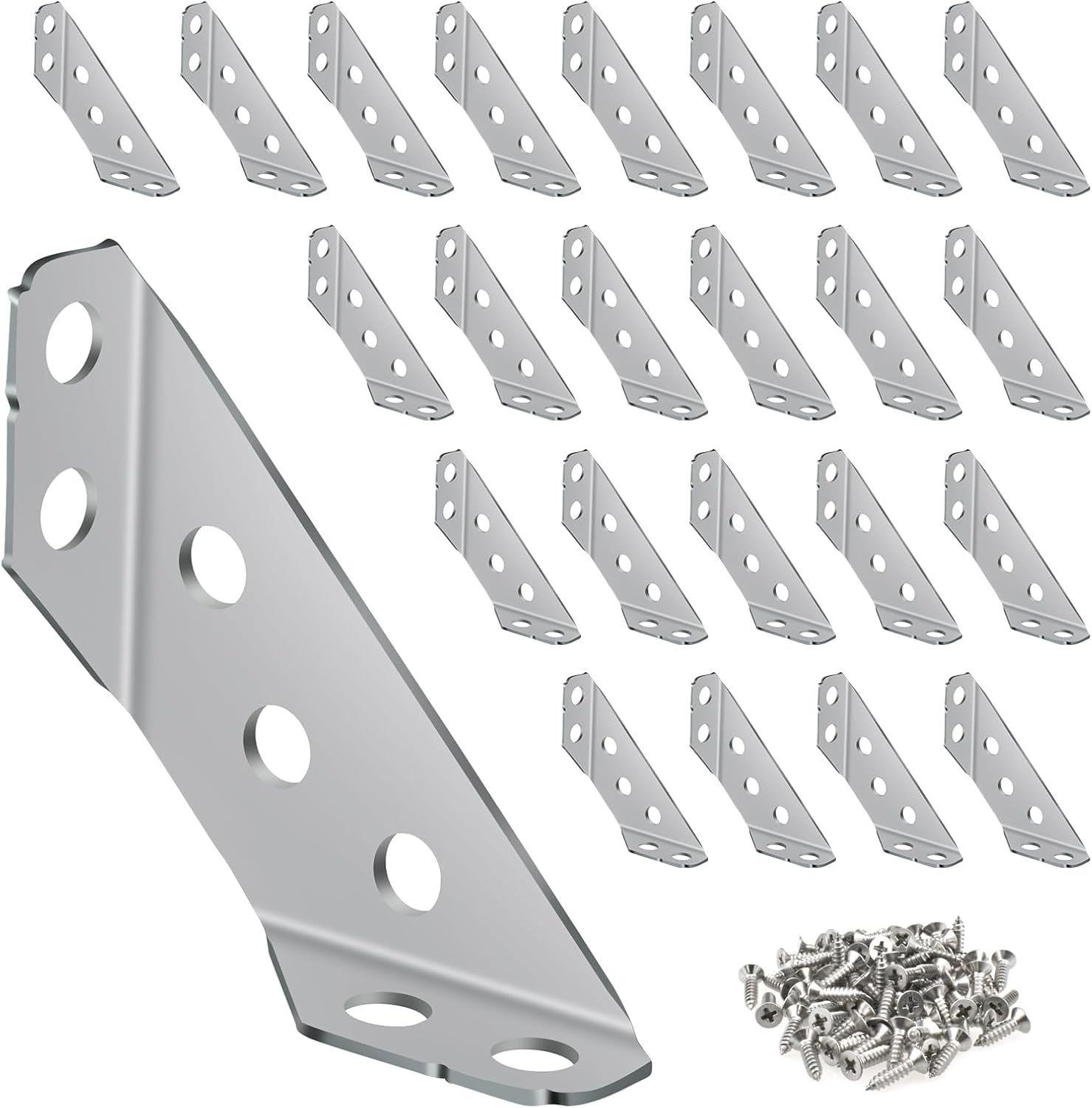 Universal Furniture Corner Brace Connector with Screws, 10 Pack Stainless Steel Angle Corner Triangle Support Brackets for Wood Frame, Shelf, Chair, Cabinet