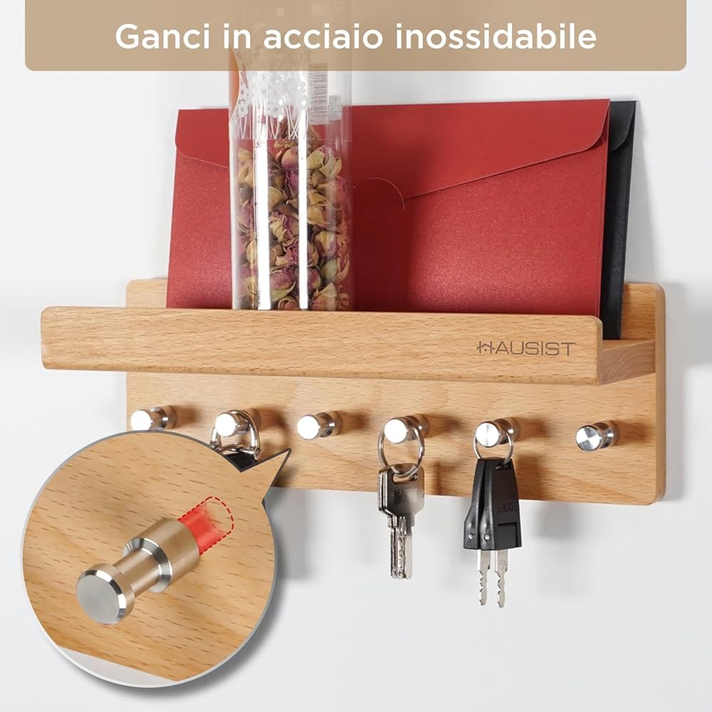 2x Portachiavi Da Parete Con 5 Ganci - Bianco | Organizzatore Chiavi Per Casa E Ufficio - Foto 2