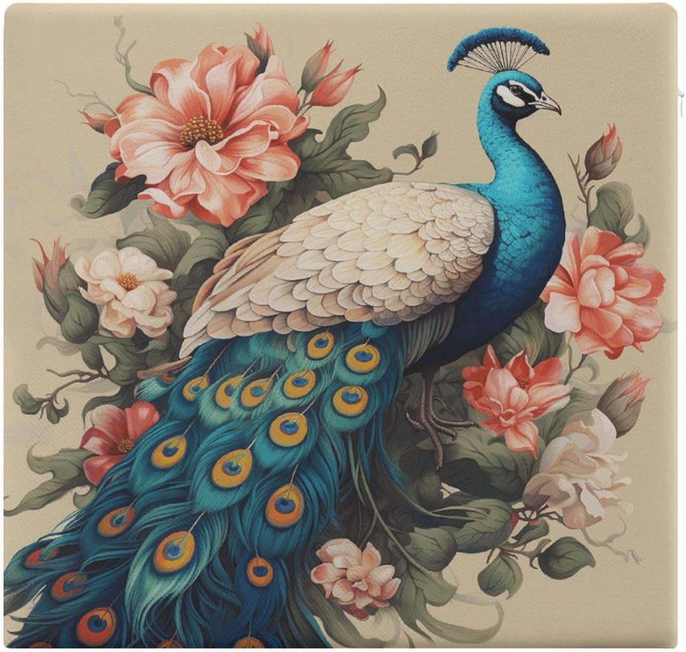Peacock and Flowers Chair Cushion Floor Pillow Stool Cushion | Cushions with Removable Cover with Square Memory for for Chair Living Room Balcony Office Sofa,13.8*15*1.2 Inch