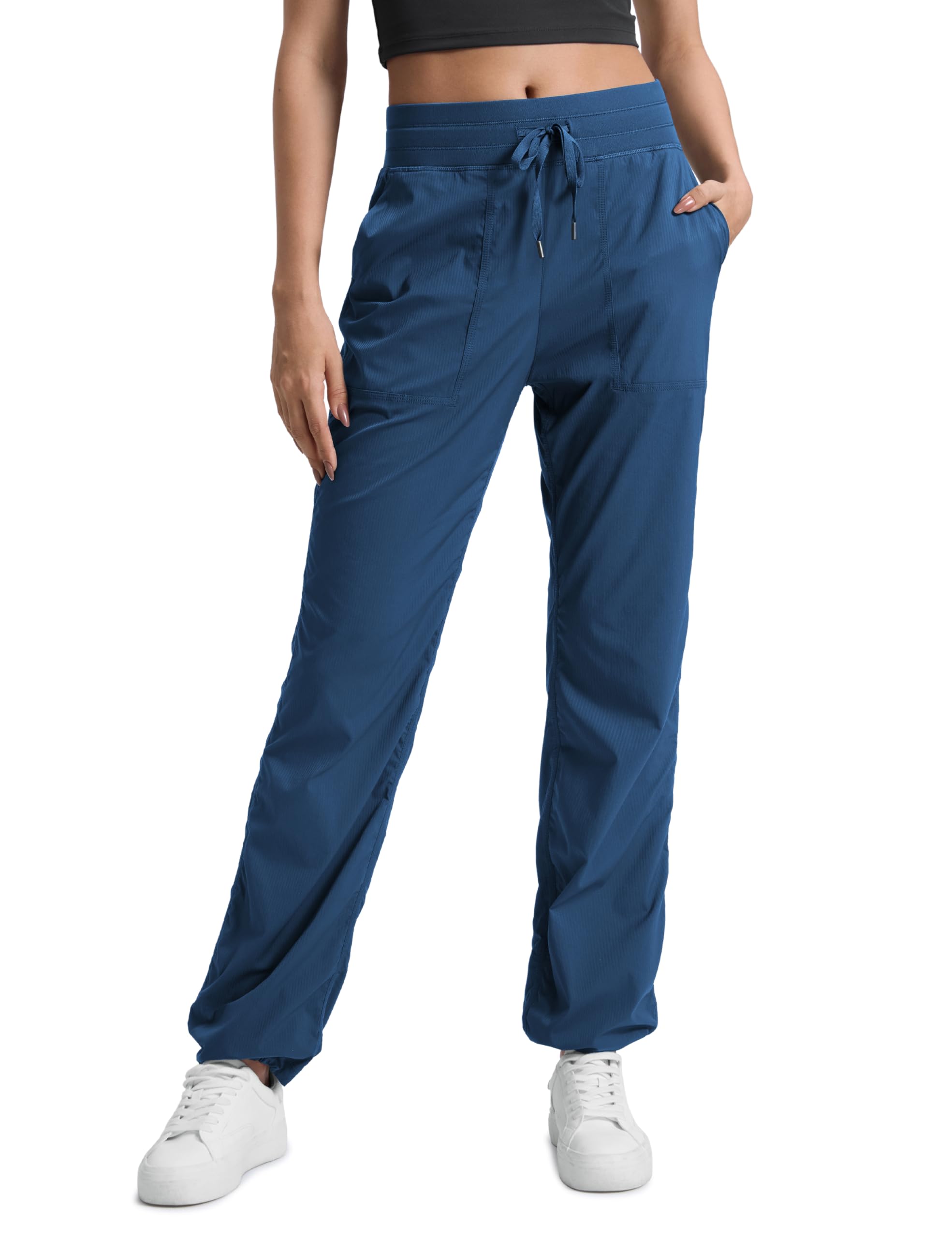 CRZ YOGA Lightweight Straight Leg Workout Pants for Women 28"/30"/32" - Ruched Casual Work Athletic Joggers with Pockets