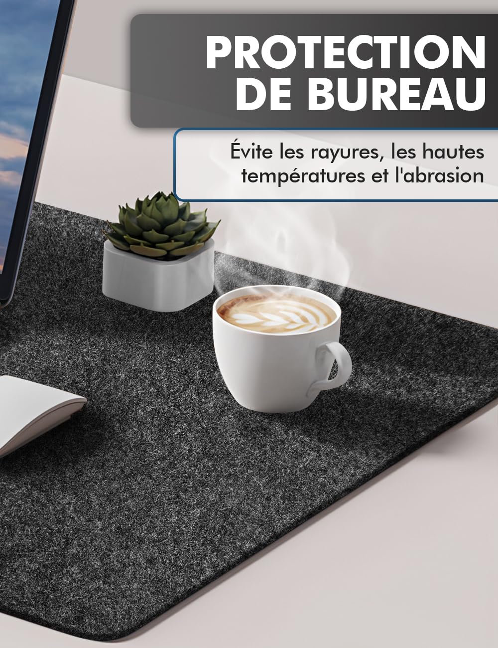 shinfly Tappetino Scrivania Feltro, Sottomano Scrivania 100 x 40 cm, Tappeto Mouse Scrivania Grande Antiscivolo, Desk Mat per Computer Tastiera Laptop Gaming Ufficio, Grigio Scuro