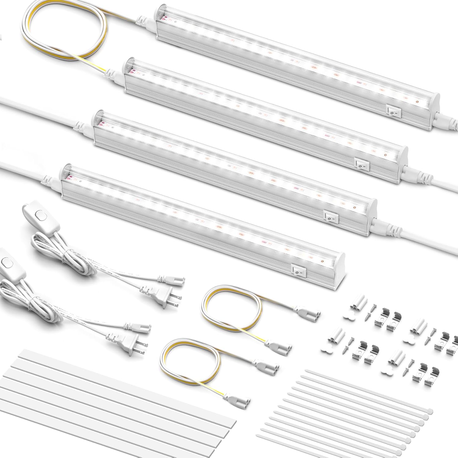 T5 LED Grow Light 1ft 20W, Full Spectrum 5000K, High PPFD Linkable Plant Light Strips for Indoor Plants, On/Off Switch, 3 Mounting Options for Seed Starting, Herbs, Shelves & Seedlings