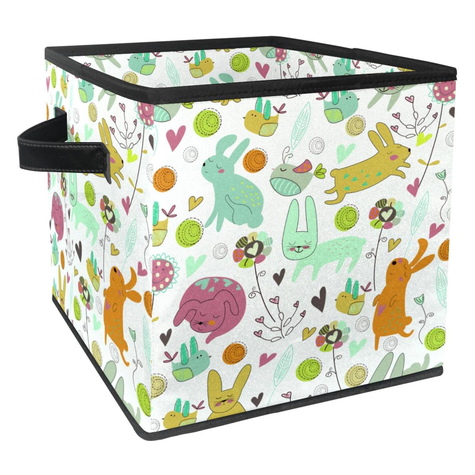 Panier de rangement en tissu pour chambre d'enfant et placard design lapins et oiseaux
