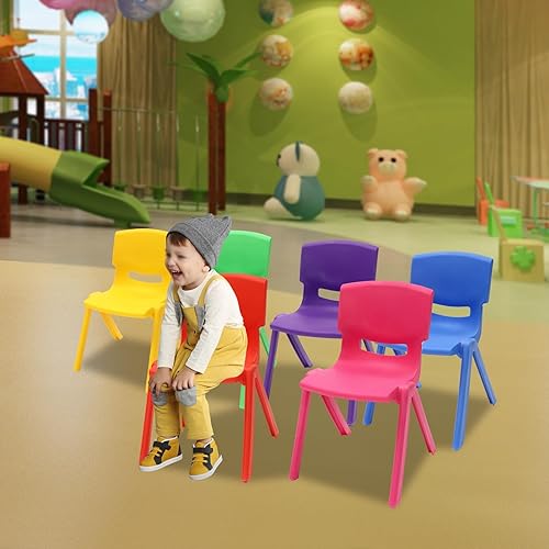 Vista 4 de 6 sillas escolares apilables, sillas apilables de plástico para niños con alta capacidad de carga, diseño ahuecado, tamaño compacto