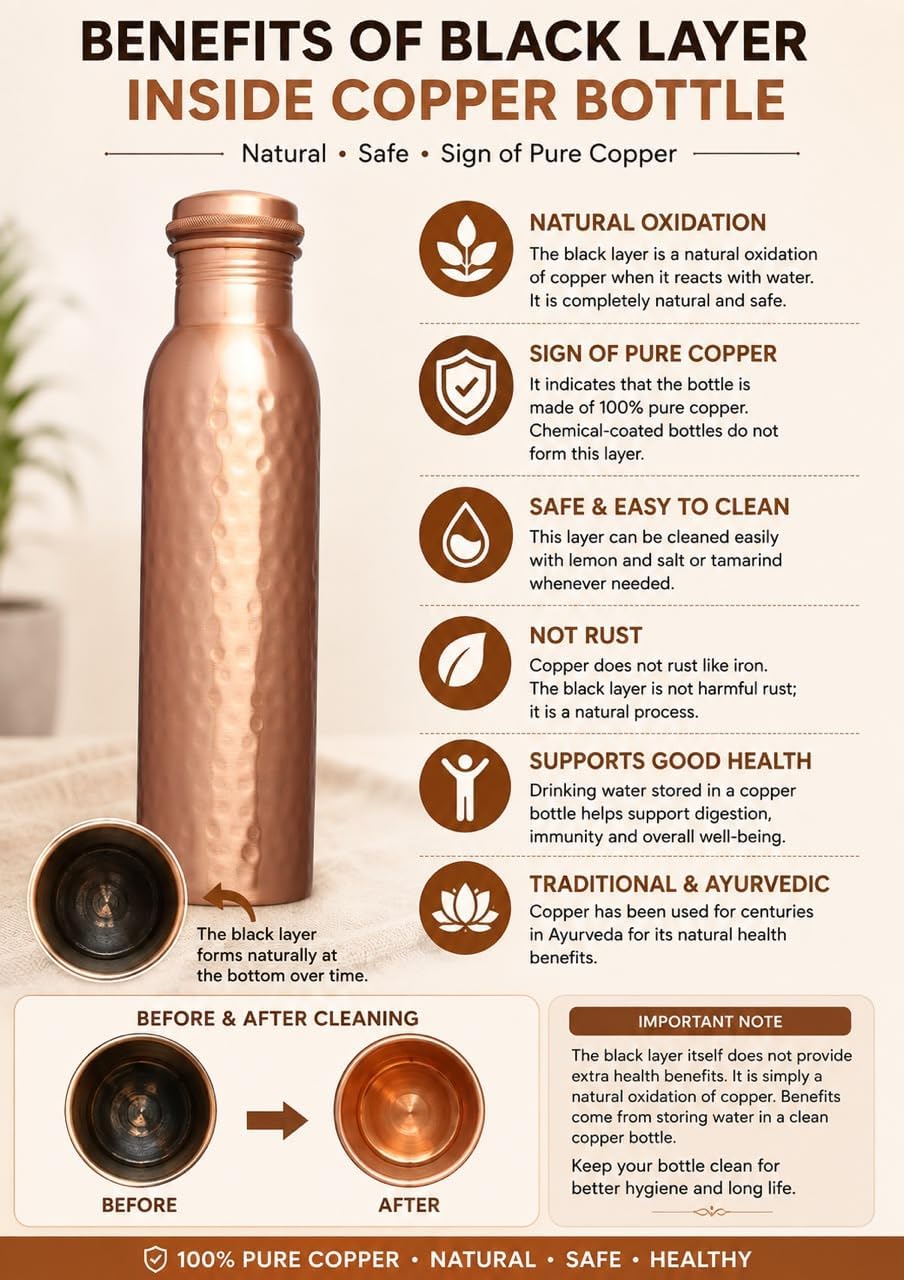 MERCAPE Premium 32oz Pure Copper Water Bottle - 950 ML, Hammered Matte Finish, Ideal for Drinkware & Storage, Pack of 1 (Hammered Design 2) image 3