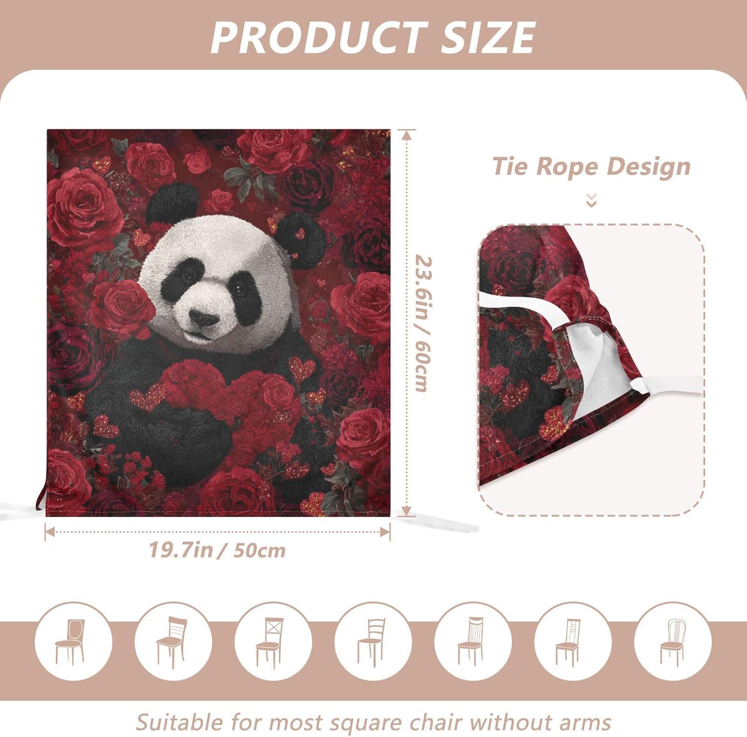 ALAZA Cute Panda Roses Hearts Chair Back Cover Set of 6, Washable Reusable Removable Chair Slipcovers Decorative Chair Cover for Home Kitchen Wedding Party