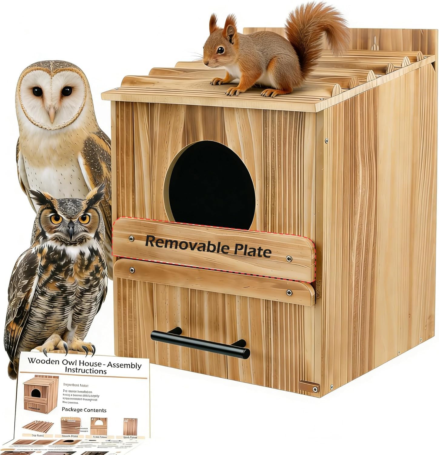 Large Owl House for Outdoors, 17" x 12.5" x 12.5" Premiun Wooden Owl Boxes for Outside, Bird Nesting Box - Habitats for Barn, Screech, Boreal, Saw - Whet & Elf Owls