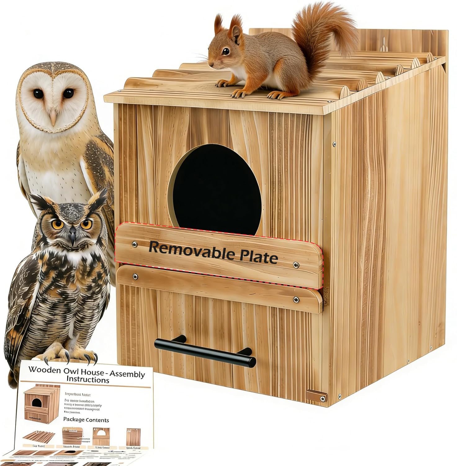 Grande casetta per esterni, 43,2 x 31,8 x 31,8 cm, in legno, per esterni, nido per uccelli, habitat per urlo, boreale, sega - Whet & Elf Owls
