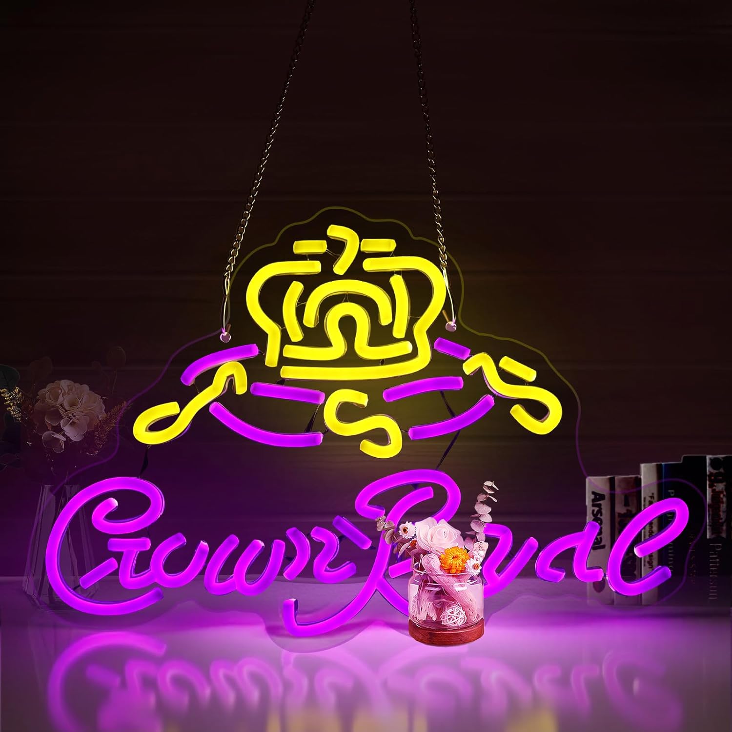 Crown Neon Sign - Dimmable LED Beer Light, Crown Gifts for Men, Neon Bar Sign Man Cave Wall Decor Home Bar