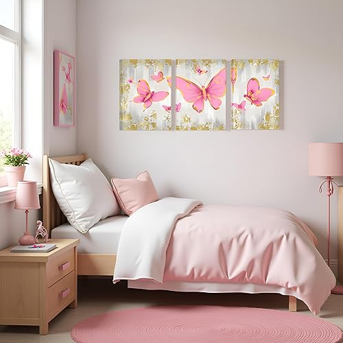 Miniatura 2 de RyounoArt Decoración de pared de mariposas, imágenes de mariposas rosas, decoración de dormitorio de niñas, decoración de pared de baño, decoración