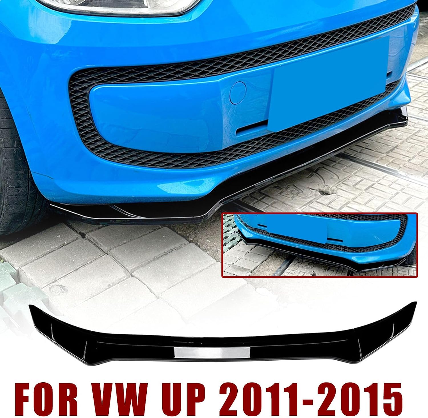 Car Front Bumper Lip Spoiler Splitter Lower Air Dam Chin Protector Compatible with VW UP 2011-2015, Gloss Black