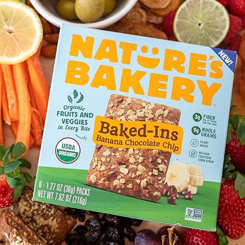 Miniatura 5 de Natures Bakery Barritas horneadas con chispas de chocolate de plátano frutas y verduras orgánicas veganas sin OMG aperitivo orgánico 1 caja con 6