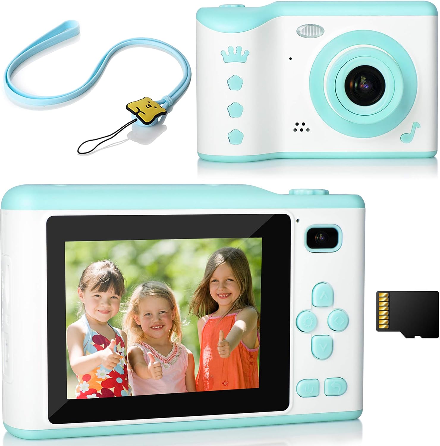 Kids Camera, 8.0MP Dual-Camera Digital Video Camera with 2.8 Inch Touch Screen, 32GB TF Card, Rechargeable & Shockproof, Perfect Birthday & Festival Gift for 3-12 Years Old Girls and Boys (White-blue)