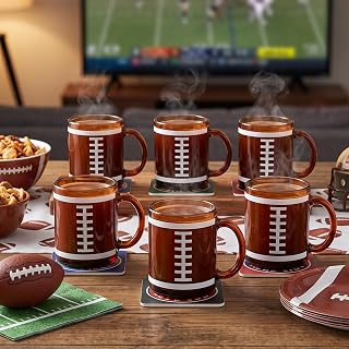 Caneca de vidro de vidro de futebol com 6 peças, copo esportivo de 355 ml, âmbar para festas, dia dos pais, presentes para casa