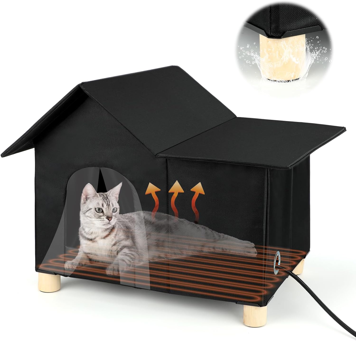 Outdoor Heated Cat House for Winter, Elevated Weatherproof Cat House for Outdoor with Pet Heating Pad, Large Warm Feral Cat Home for Multiple Cats, 19.5 X 13.5 X 18 Inches