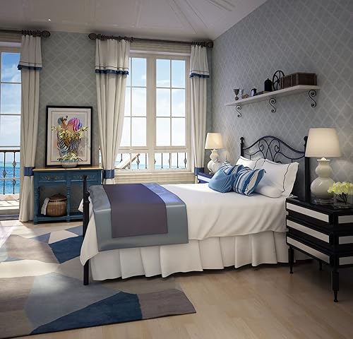 Miniatura 44 de TUSEER Base de cama de metal tamaño Queen con cabecero vintage y base de plataforma de estribo, marco de cama de hierro forjado (Queen, marrón