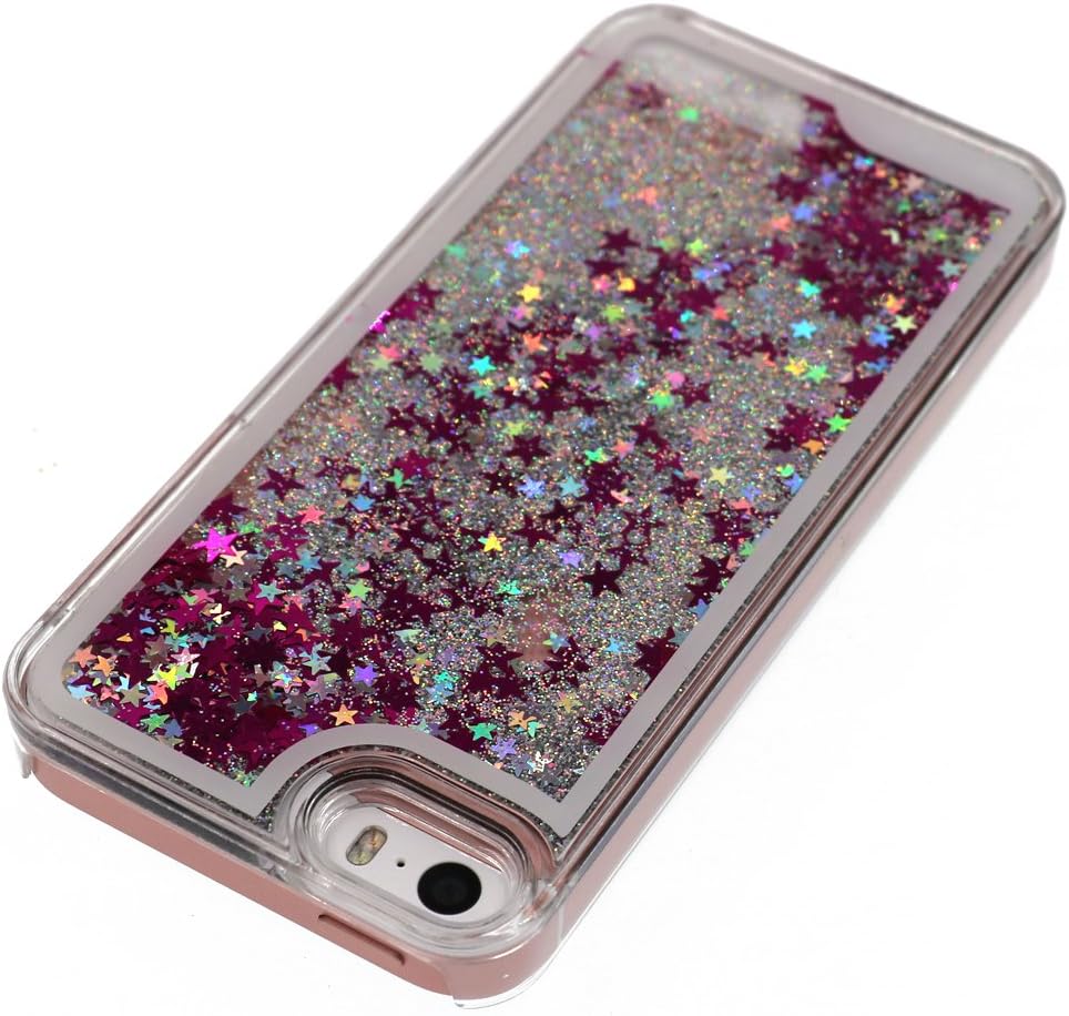 iPhone SE Quicksand Case, iPhone 5 5S Case, Gitter Bling Sliver Liuqid Sand Floating Shiny Stars Eye-catching Covered PC Back Case for iPhone 5S iPhone 5S and iPhone SE (Star Sliver)