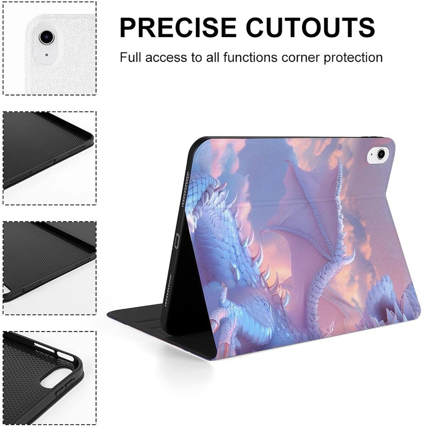 Cute Dragon Printed Case Trifold Stand Protective Cover Compatible with iPad 10代 (10.9in)