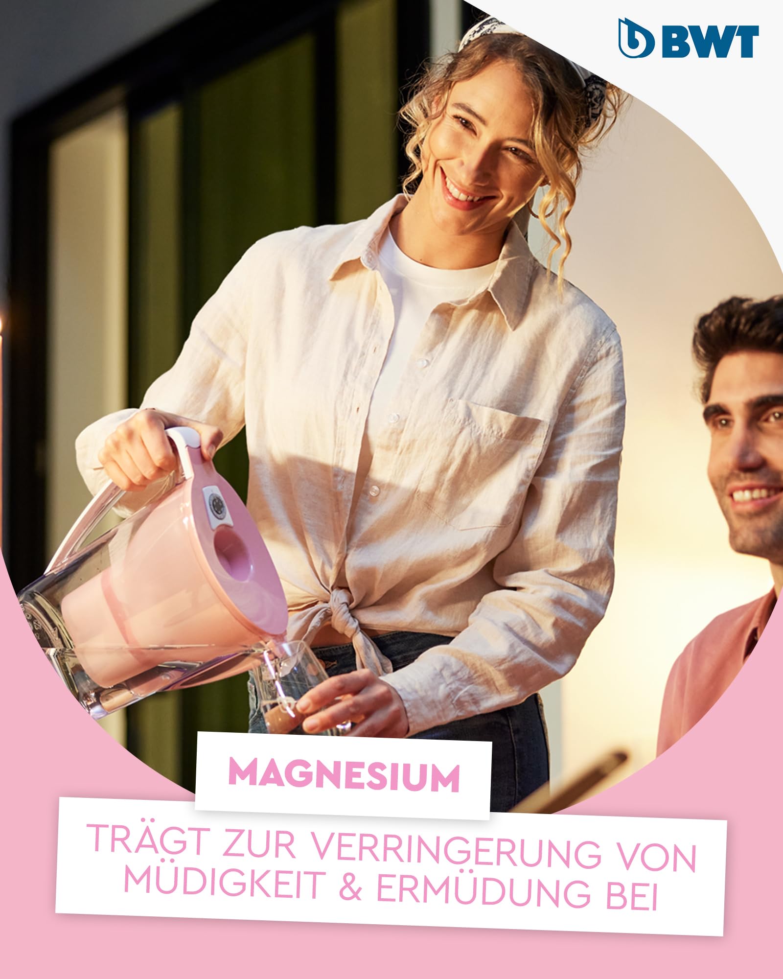 BWT AQUAlizer Home Rosa | Caraffa filtrante 2,6 l con 1 filtro al magnesio | depuratore acqua rubinetto | riduce calcare cloro metalli pesanti | per cucina bevande tè caffè