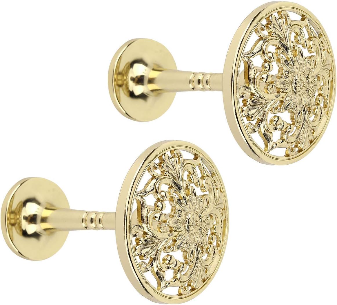 Lewondr Curtain Holdbacks, Set of 2 Wall Mounted Draperies Hooks Antique Engraved