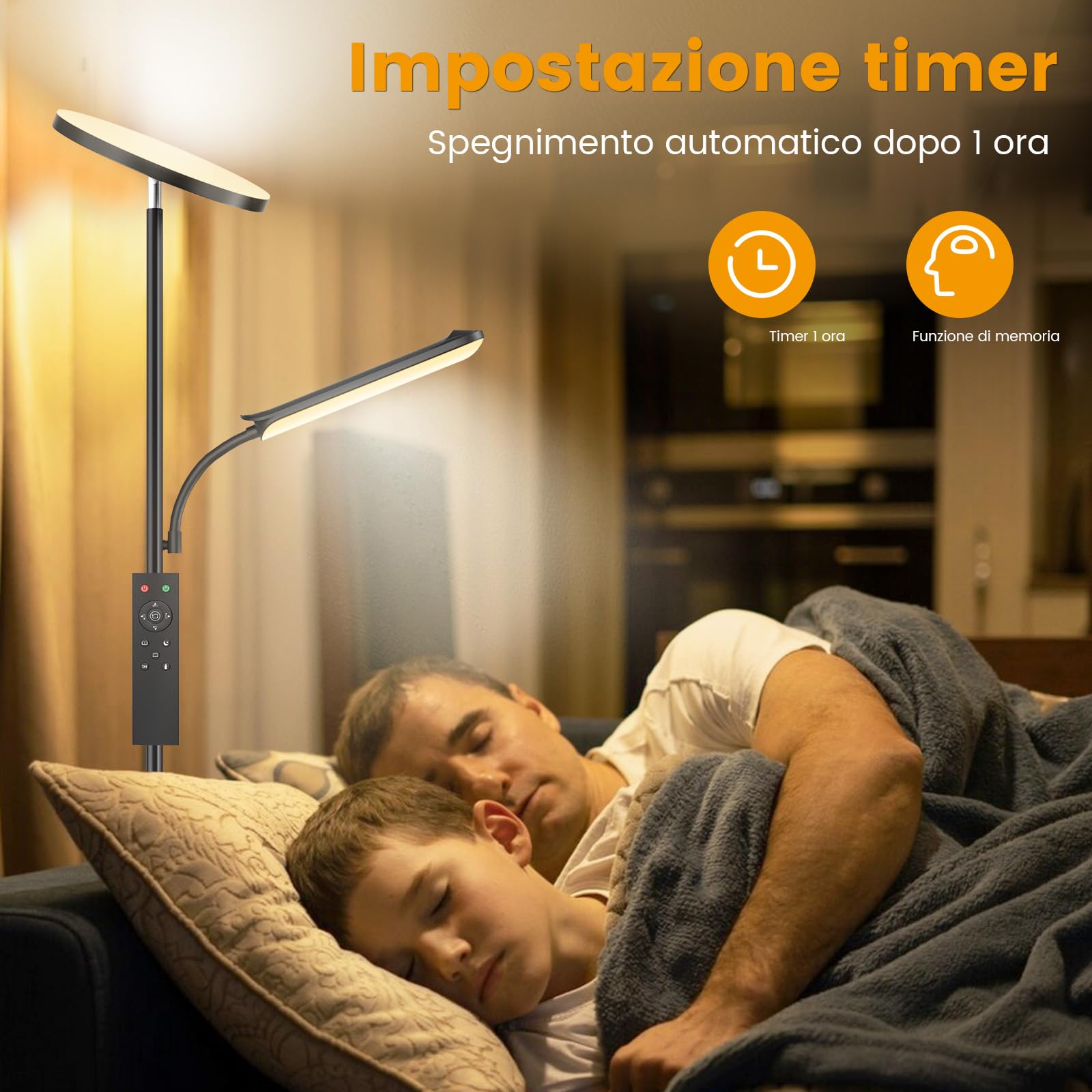 42W Piantana Lampada Da Terra, 4000LM Luminoso Terra Dimmerabile LED Lampada da Terra Salotto con Lampada da Lettura, Telecomando e Touch Control, 2700K-6500K, Per Soggiorno Letto Ufficio