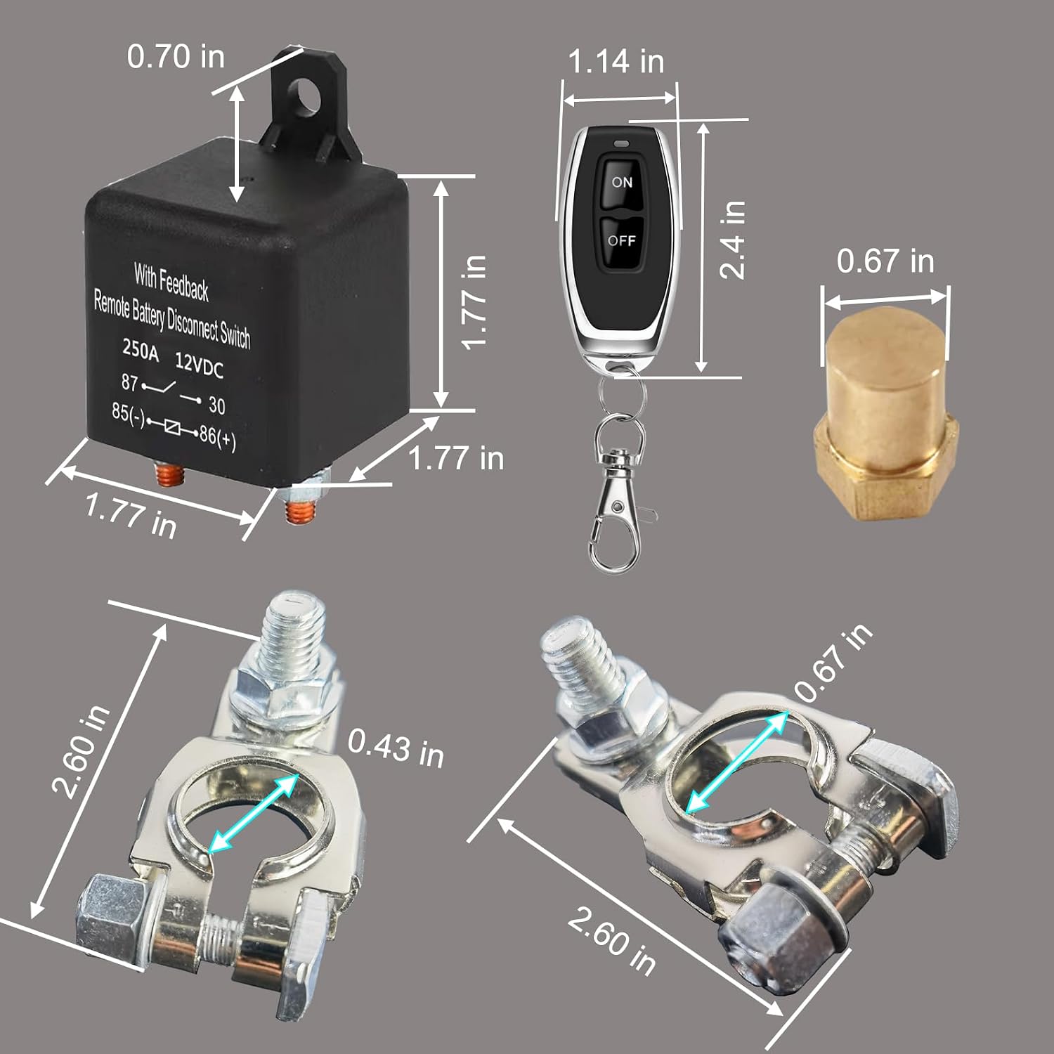 with Feedback Remote Battery Disconnect Switch,Car Battery Cut Off Switch 12V 250A,Car Kill Switch Anti Theft for Car, Truck, RV. (Disconnect Negative)