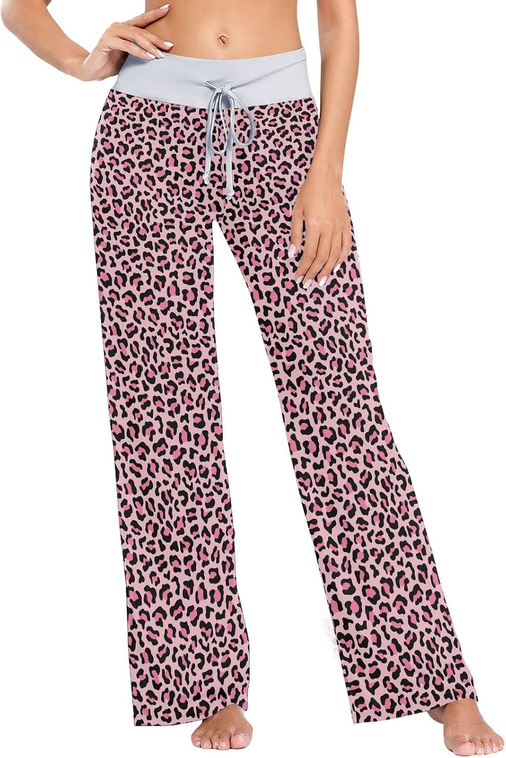 Womens Pajama Pants Soft Sleepwear Drawstring Wide Leg Lounge Long Bottoms XS-XL