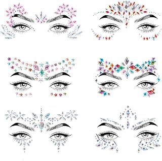 Canvalite 6 Pcs Face Gems for Women Festival, Rhinestone Face Jewels Tem...