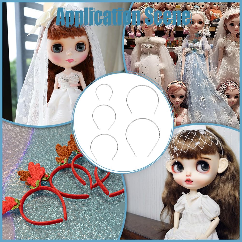 FREEBLOSS 30Pcs Dolls Hair Hoop Tiny Metal Doll Headband Doll Hair Accessories, Silver Plain Blank Hard Metal Headbands DIY Craft Accessories 5 Sizes