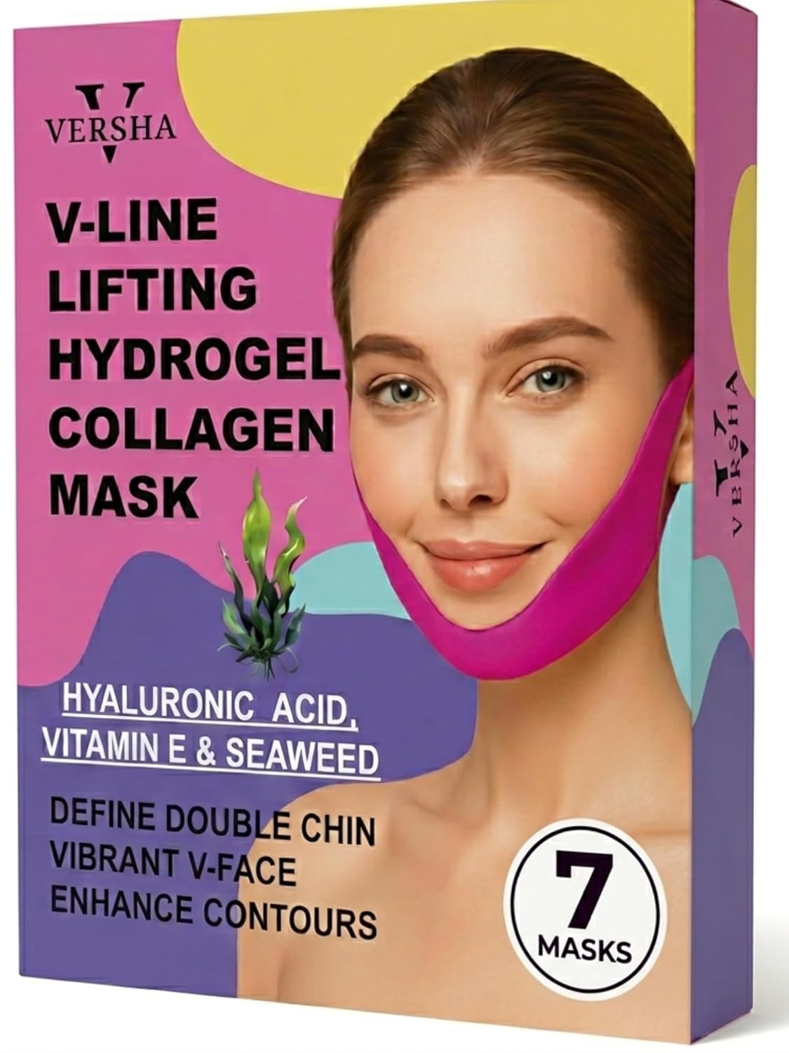 Versha Hydrogel V Line Lifting Mask 7 pack, Double Chin Reducer Mask and Jawline Shaper, V‑Shaped Contouring Firming Tightening Enhancer Double Chin Strap with Collagen, Hyaluronic Acid and Seaweed