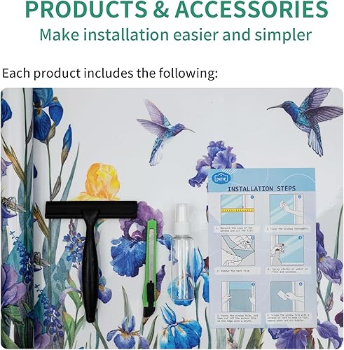 Miniatura 4 de DKTIE Película decorativa para ventana de vitrales con herramientas de instalación, película decorativa para ventana para privacidad y estilo.