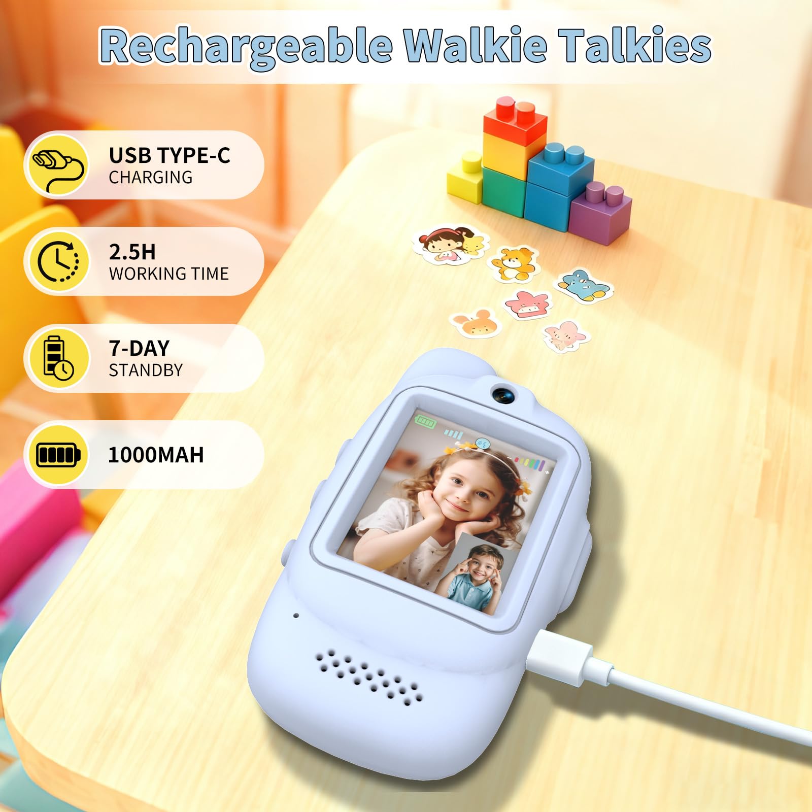 Talkie-walkie Enfant Rechargeable – Caméra HD Et Changeur De Voix – Type-C – Jeux De Rôle Intérieur/extérieur – Cadeau (rose + Bleu)