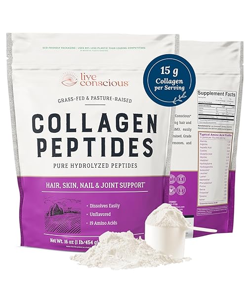 Collagen Peptides Powder - Naturally-Sourced Hydrolyzed Collagen Powder - Hair, Skin, Nail, and Joint Support - Type I & III Grass-Fed Collagen Supplements for Women and Men - 41 Servings - 16oz