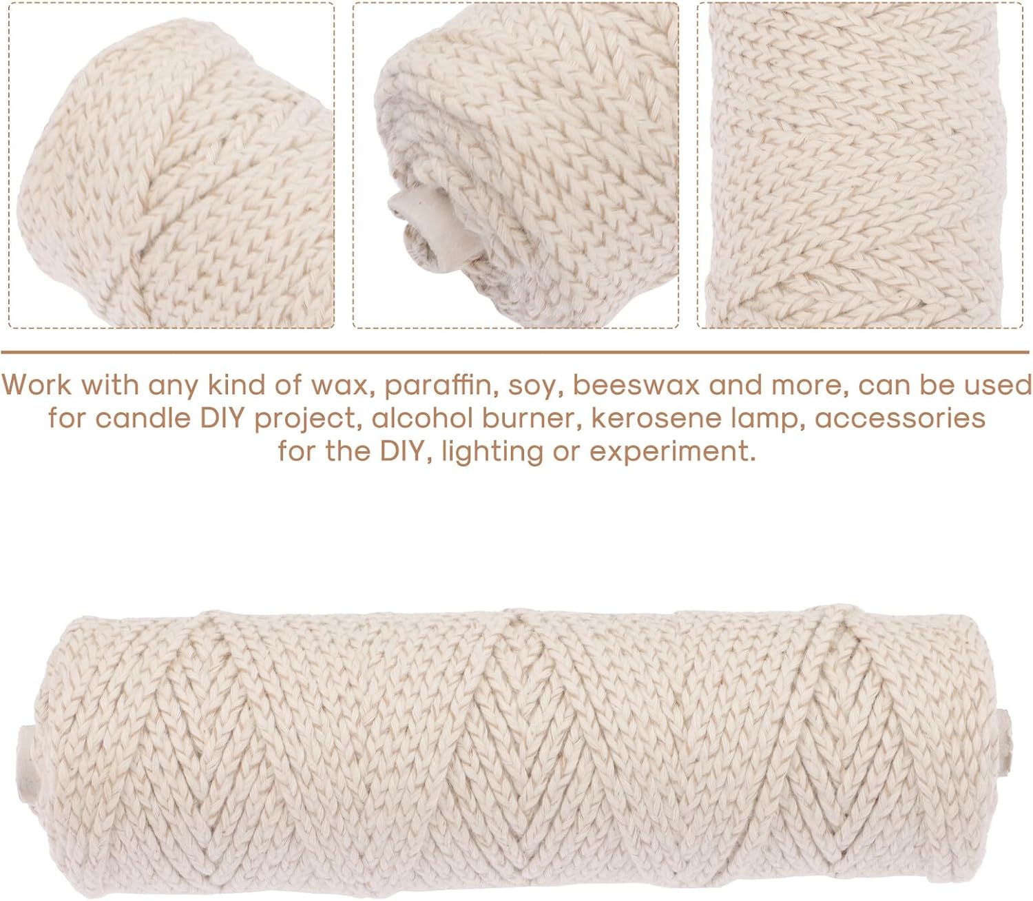 Braided Cotton Candle Wicks for DIY Candle Making Smokeless Cotton Wick Suitable for Pillar Taper Beeswax Paraffin Tealight Portable Spool for Craft Projects