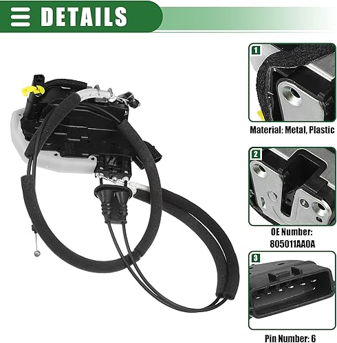 Miniatura 5 de Motoforti Motor de bloqueo de puerta eléctrica, conjunto de pestillo de puerta corredera delantera izquierda, para Nissan Murano 2009-2014, metal,