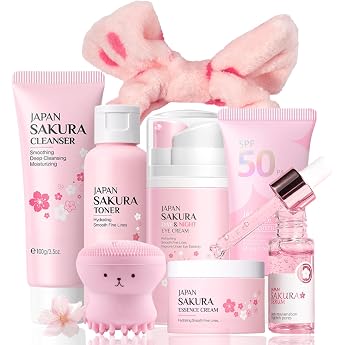 Sakura Skincare Set Teenager Girls Gifts - Skin Care Set - Beauty Set Girls 12 Years - Sakura Face Care Set Women - Gift Set Women with Sun Cream 50