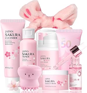 Sakura Skincare Set Teenager Mädchen Geschenke - Skin Care Set - Beauty Set Mädchen 12 Jahre - Sakura Gesichtspflege Set Damen - Geschenkset Frauen mit Sonnencreme 50